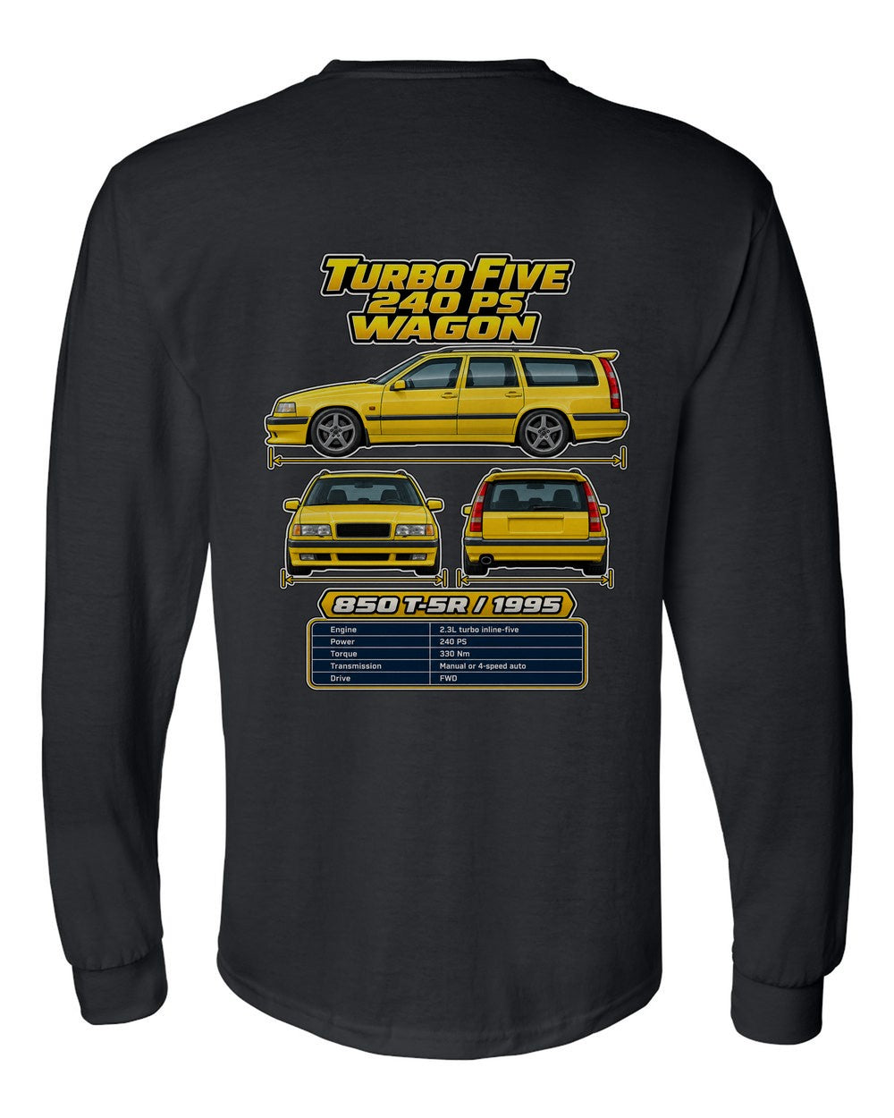 Volvo 850 T5 R spec sheet black long sleeve back view with the design