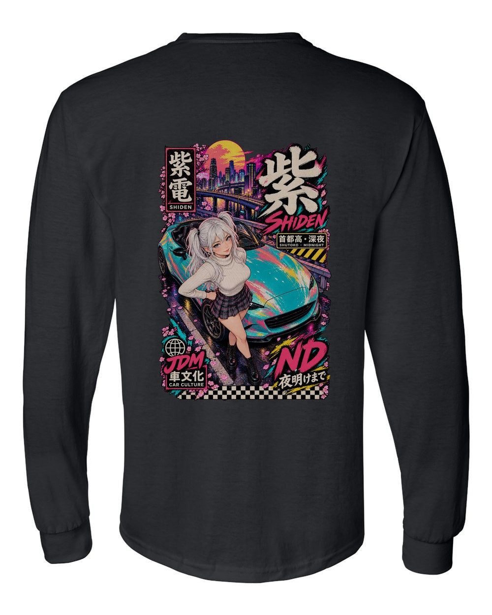 SHIDEN ND full-back artwork black long sleeve back view with the design