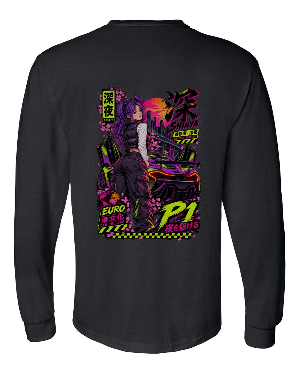 SHINYA P1 full-back artwork black long sleeve back view with the design