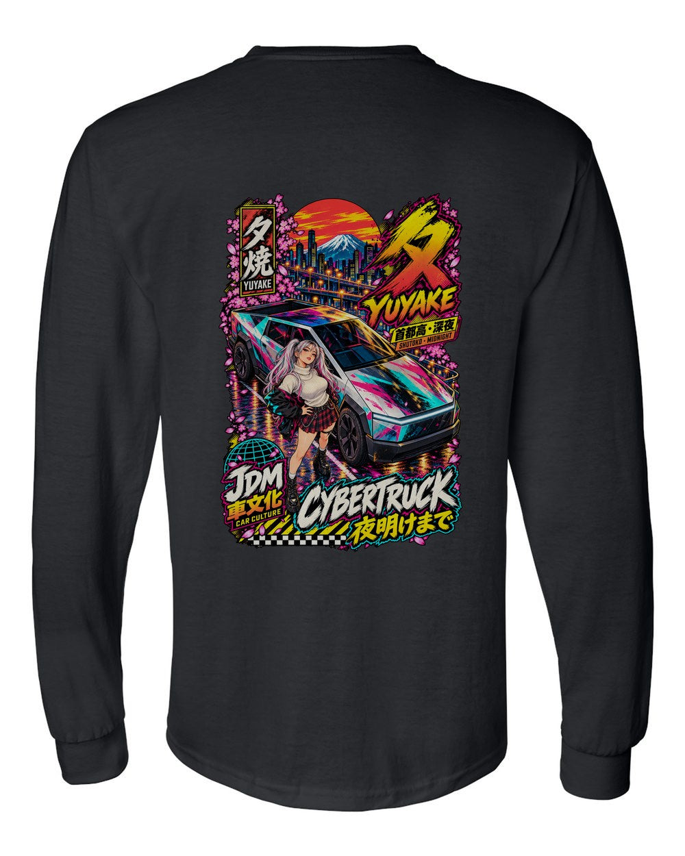 YUYAKE CYBERTRUCK full-back artwork black long sleeve back view with the design