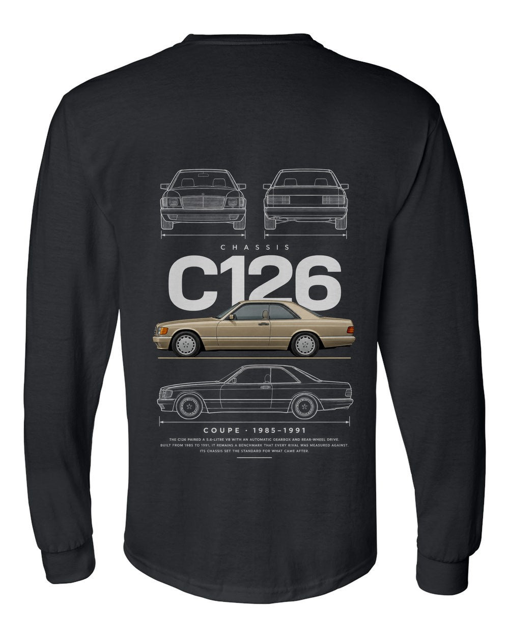 C126 full-back artwork black long sleeve back view with the design