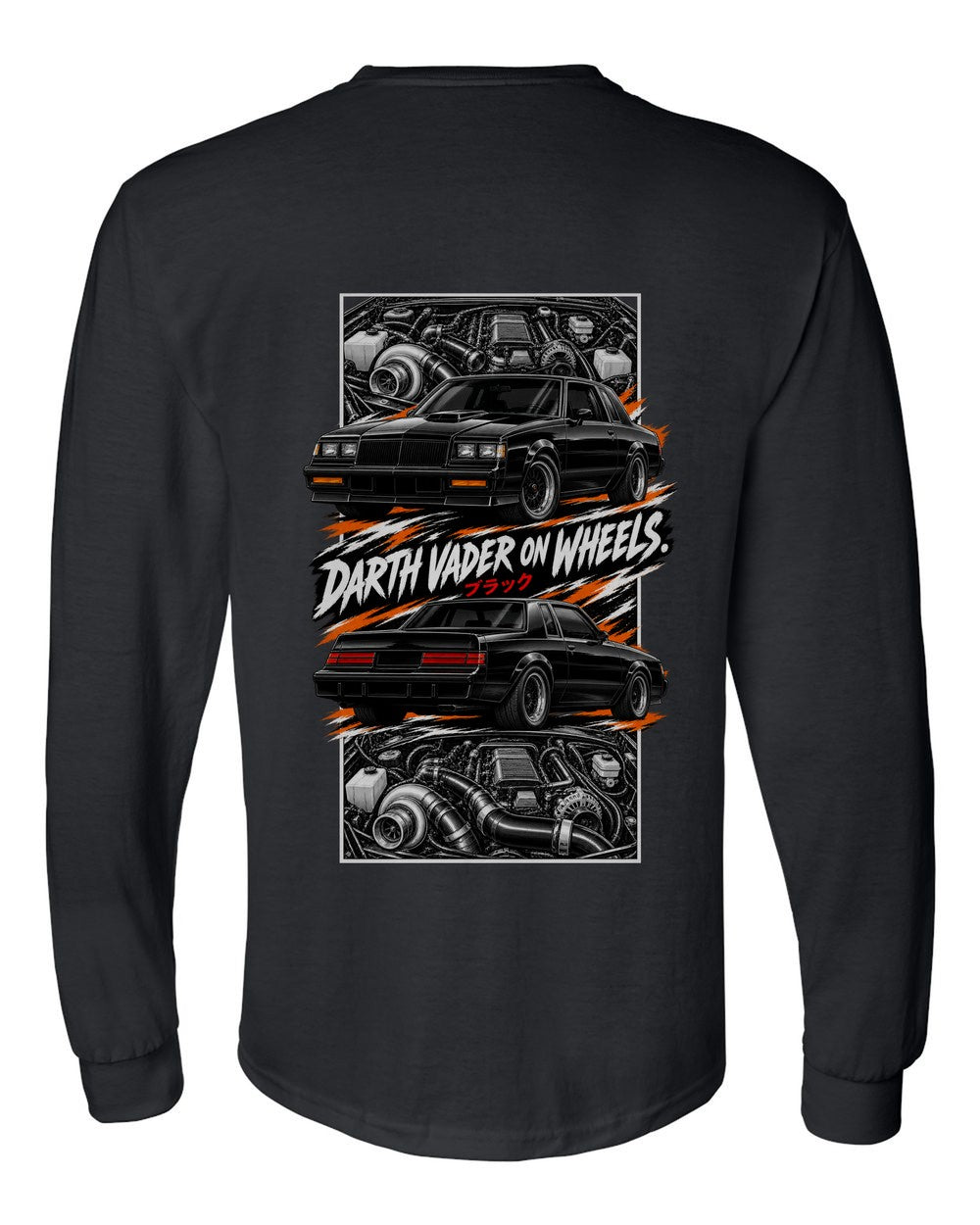 Buick Grand National torn poster black long sleeve back view with the design