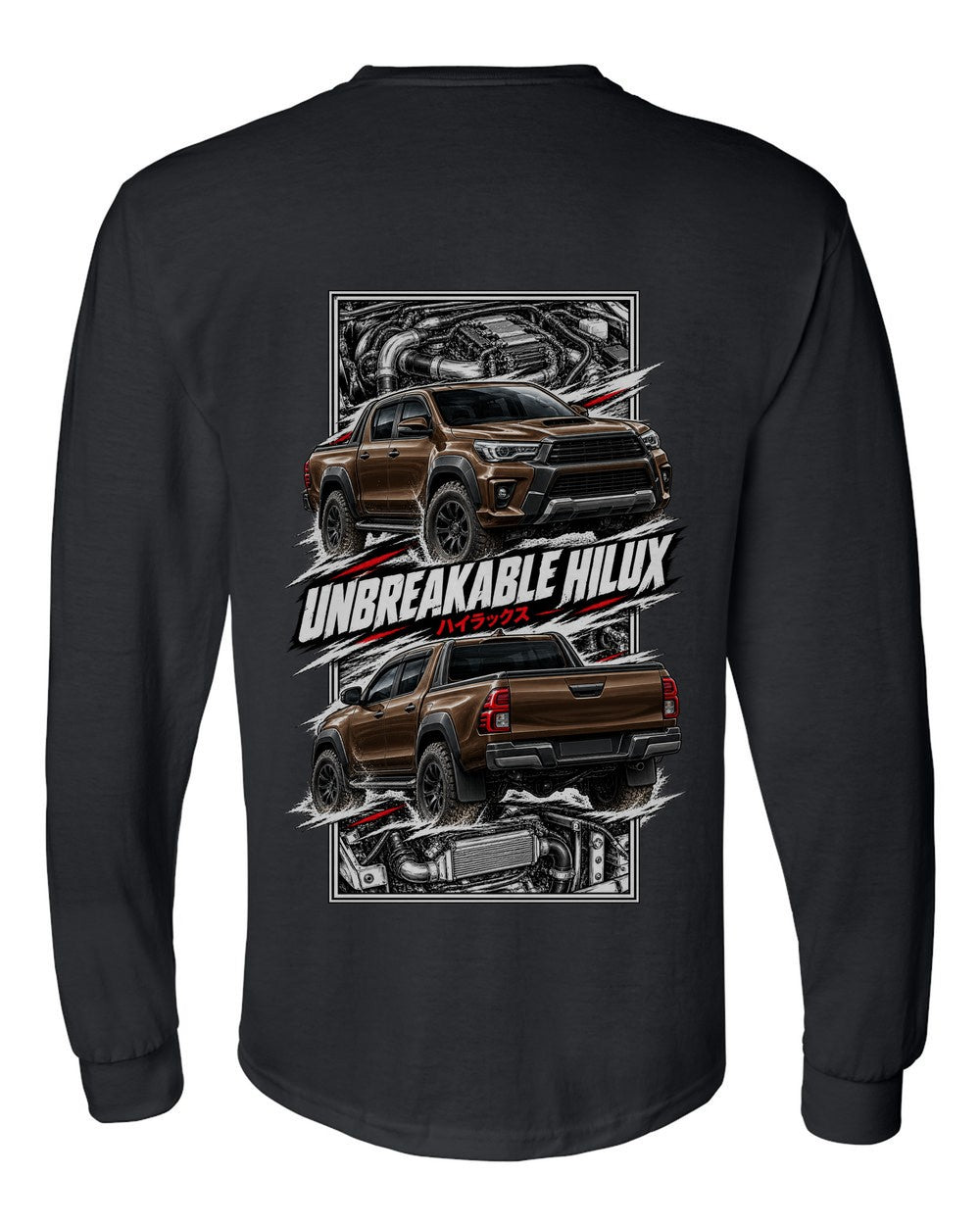 Toyota Hilux torn poster black long sleeve back view with the design
