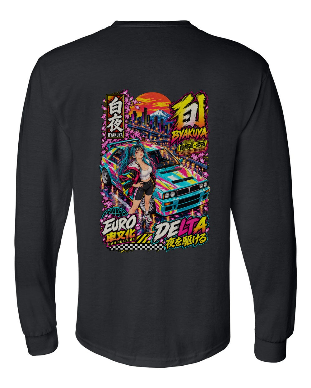 BYAKUYA DELTA full-back artwork black long sleeve back view with the design