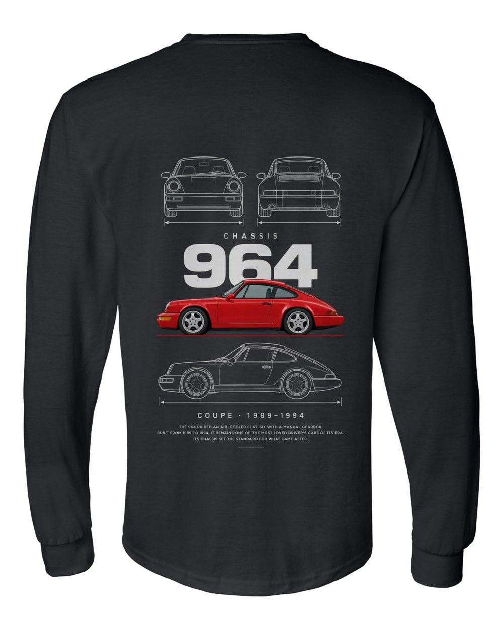 964 full-back artwork black long sleeve back view with the design