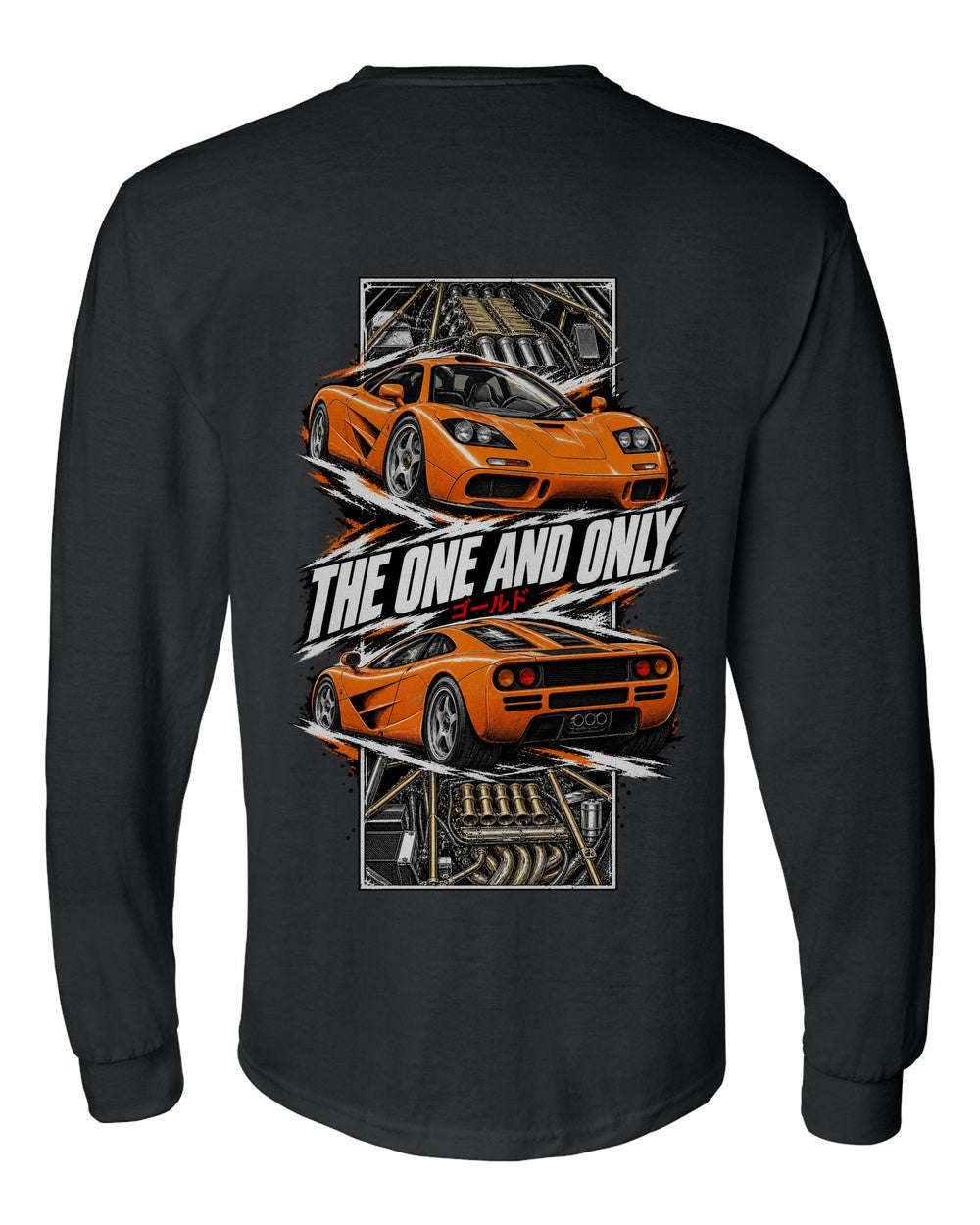 Mclaren F1 torn poster black long sleeve back view with the design