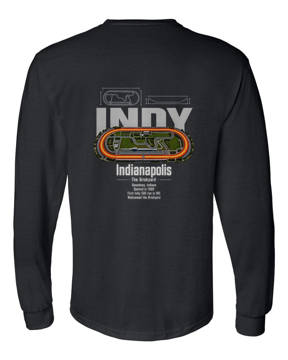 Indianapolis black long sleeve back view with the design