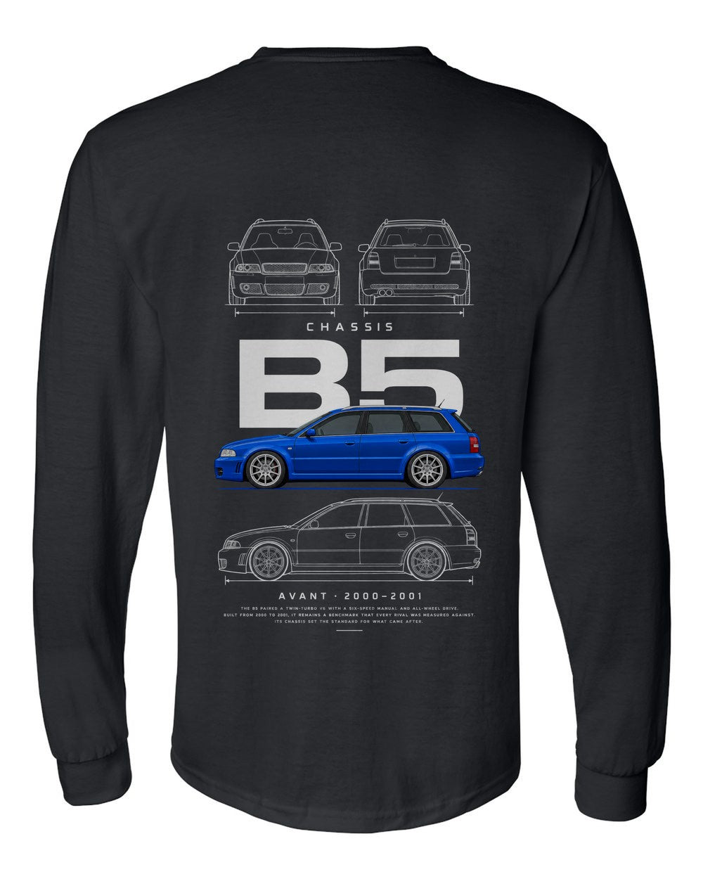 B5 full-back artwork black long sleeve back view with the design