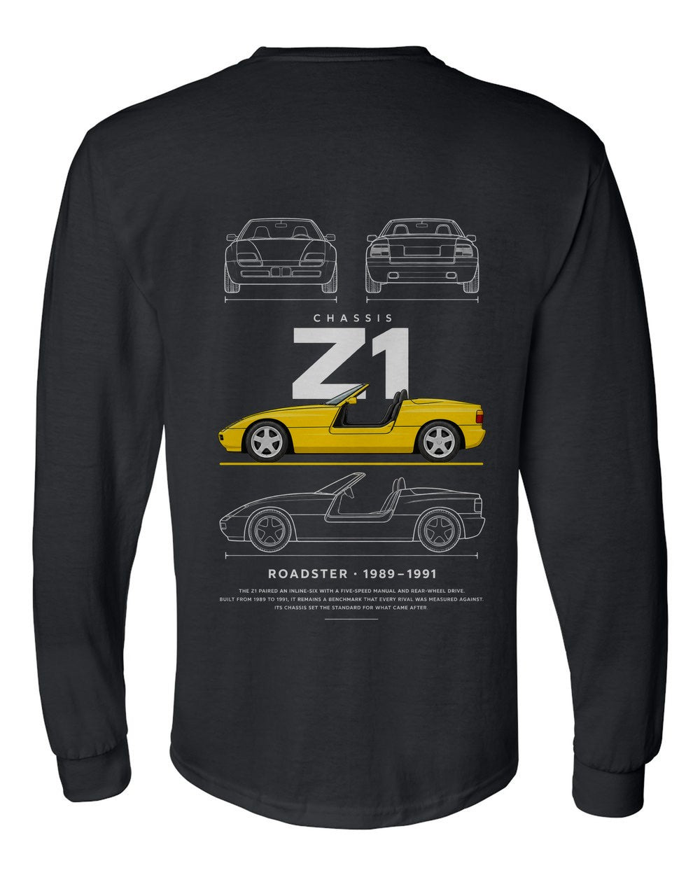 Z1 full-back artwork black long sleeve back view with the design