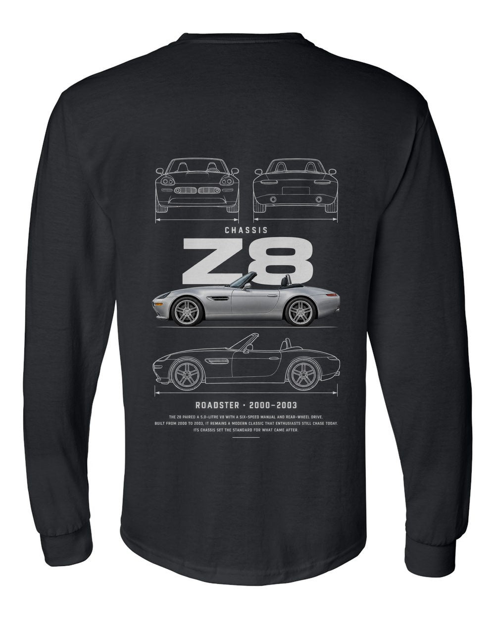 Z8 full-back artwork black long sleeve back view with the design