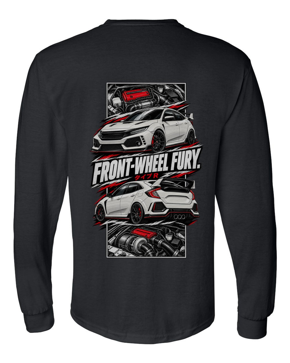 Honda Civic Fk8 torn poster black long sleeve back view with the design