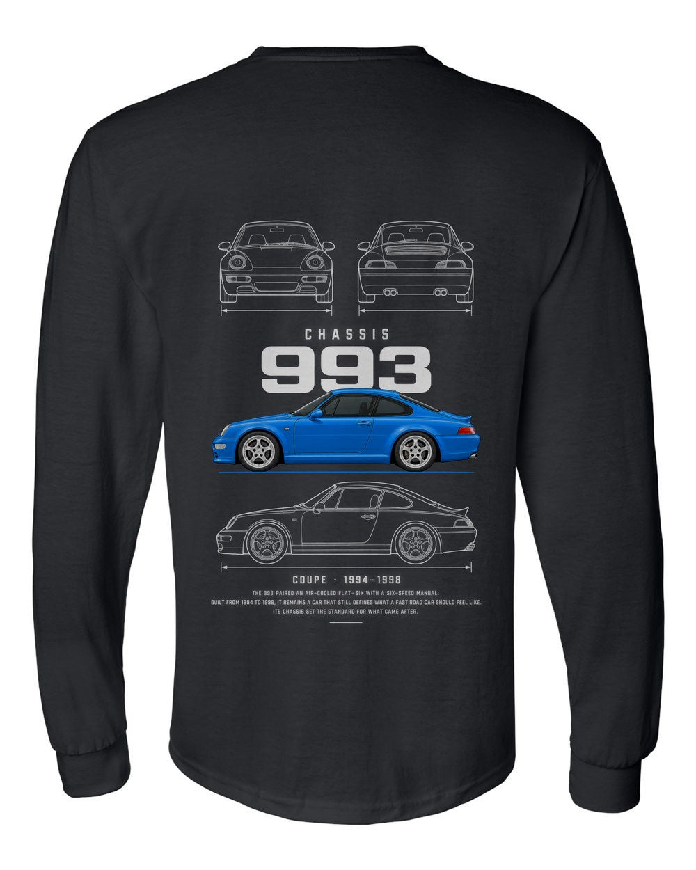 993 full-back artwork black long sleeve back view with the design