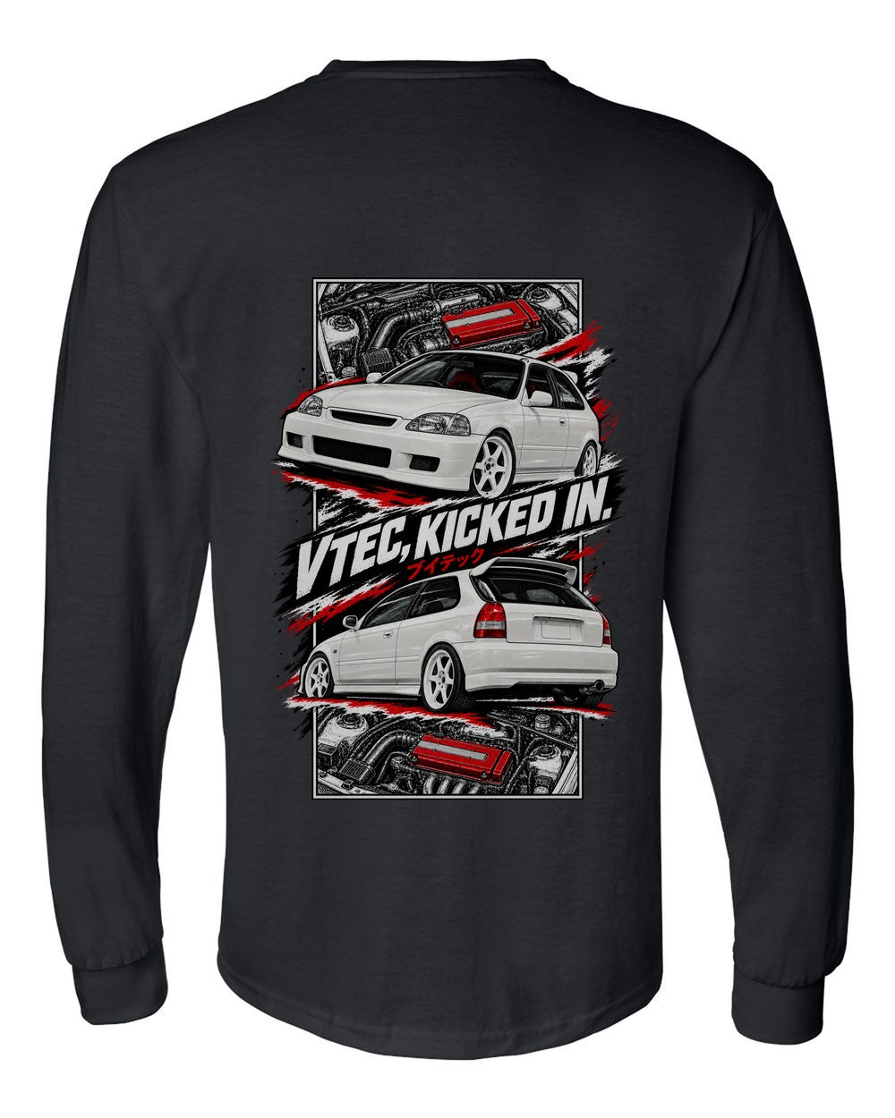 Honda Civic Ek9 torn poster black long sleeve back view with the design