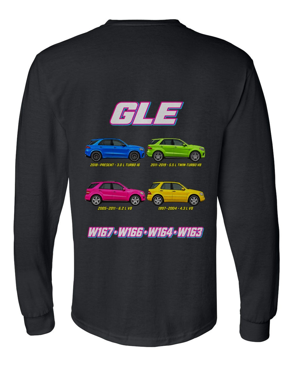 Mercedes GLE ML evolution poster black long sleeve back view with the design