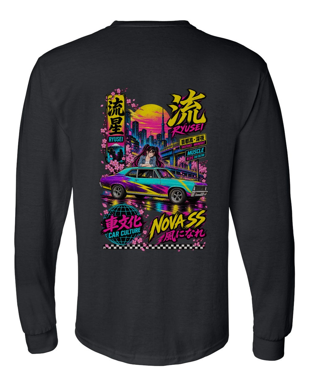 RYUSEI NOVA SS full-back artwork black long sleeve back view with the design