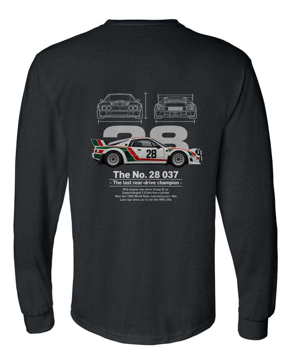 No. 28 037 black long sleeve back view with the design