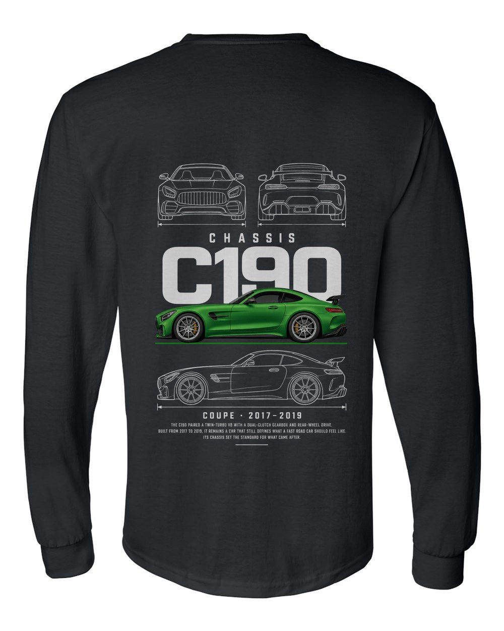 C190 full-back artwork black long sleeve back view with the design