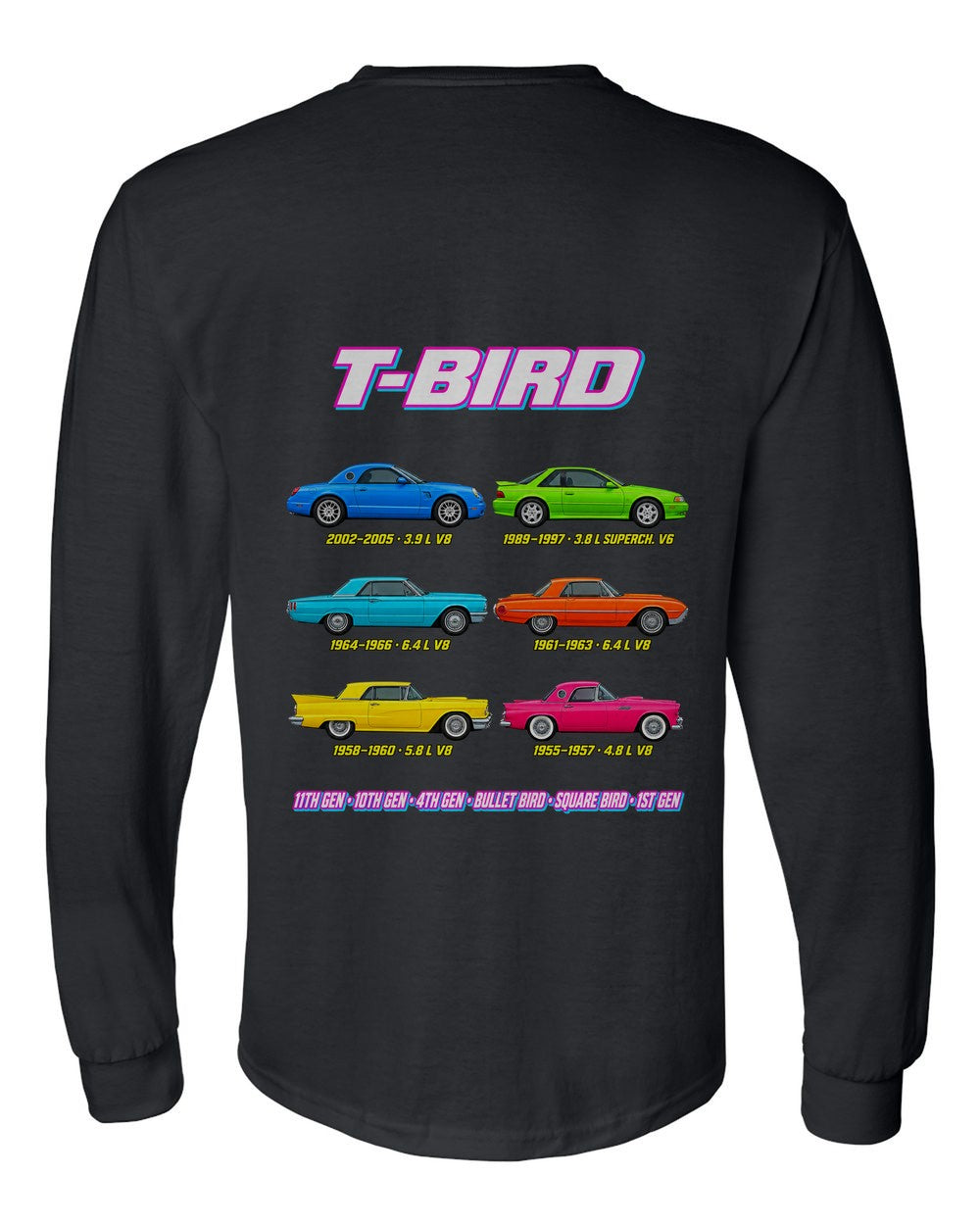 Ford Thunderbird evolution poster black long sleeve back view with the design
