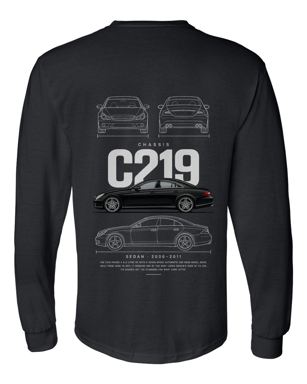 C219 full-back artwork black long sleeve back view with the design