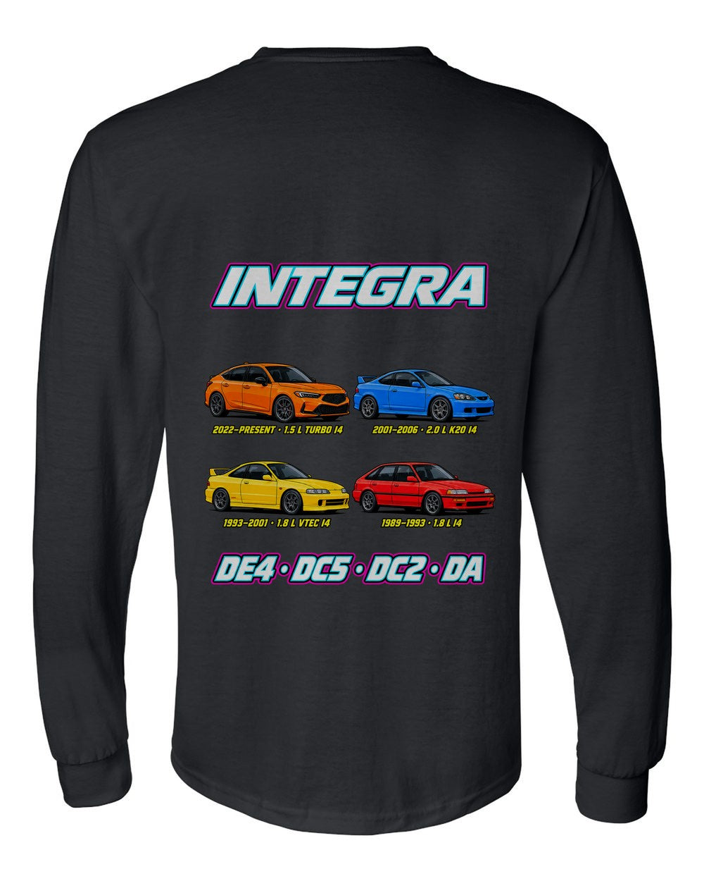 Honda Integra evolution poster black long sleeve back view with the design