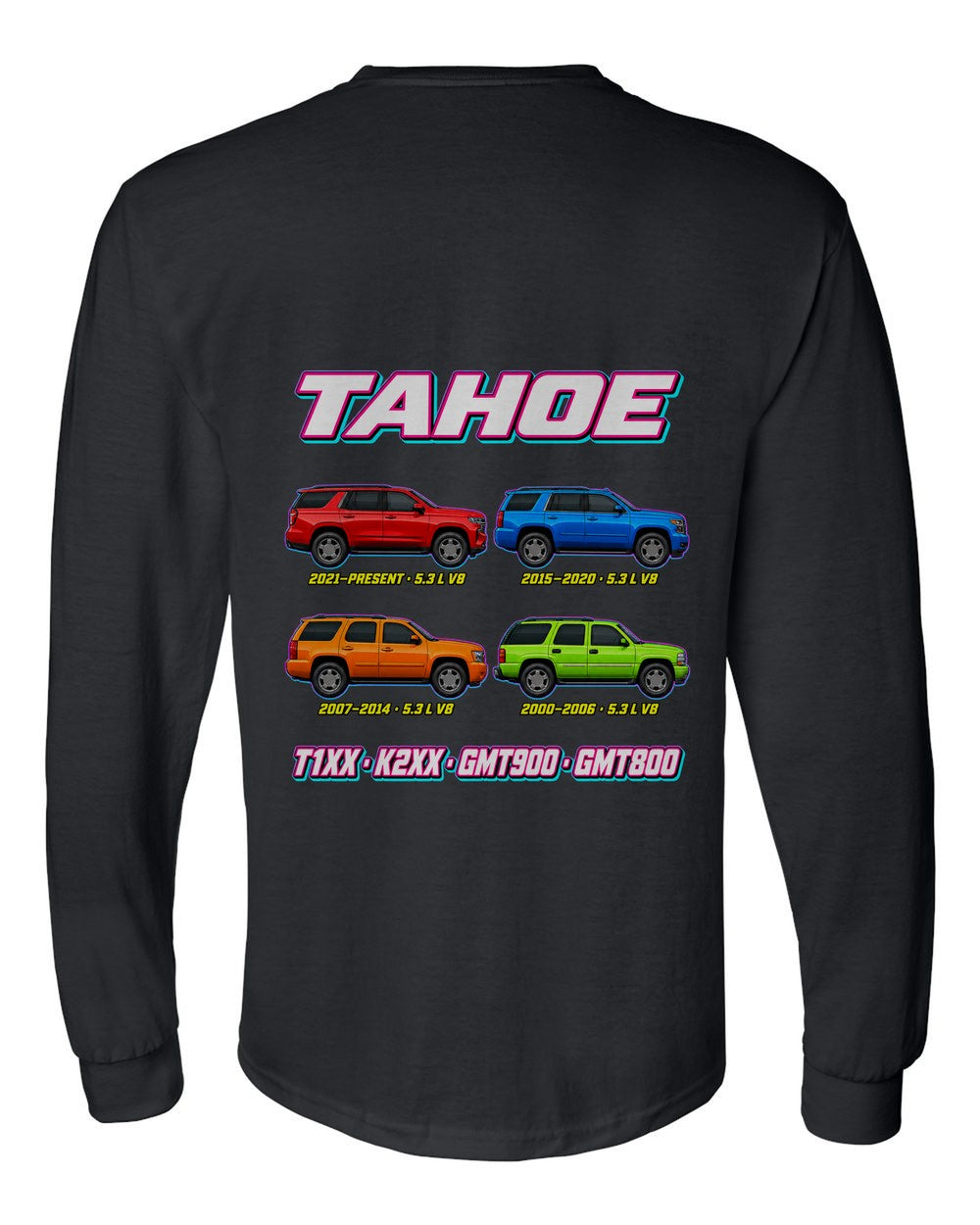 Chevrolet Tahoe evolution poster black long sleeve back view with the design