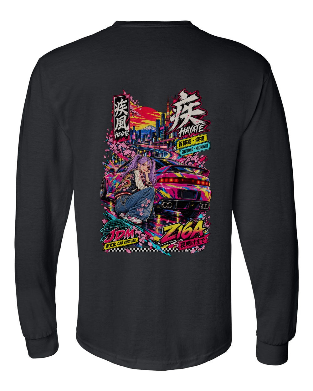 HAYATE Z16A full-back artwork black long sleeve back view with the design