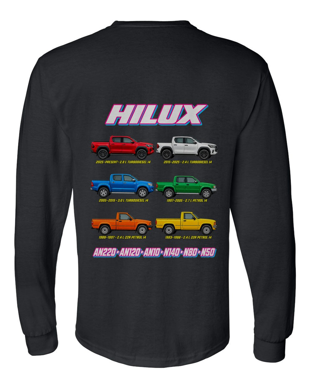 Toyota Hilux evolution poster black long sleeve back view with the design
