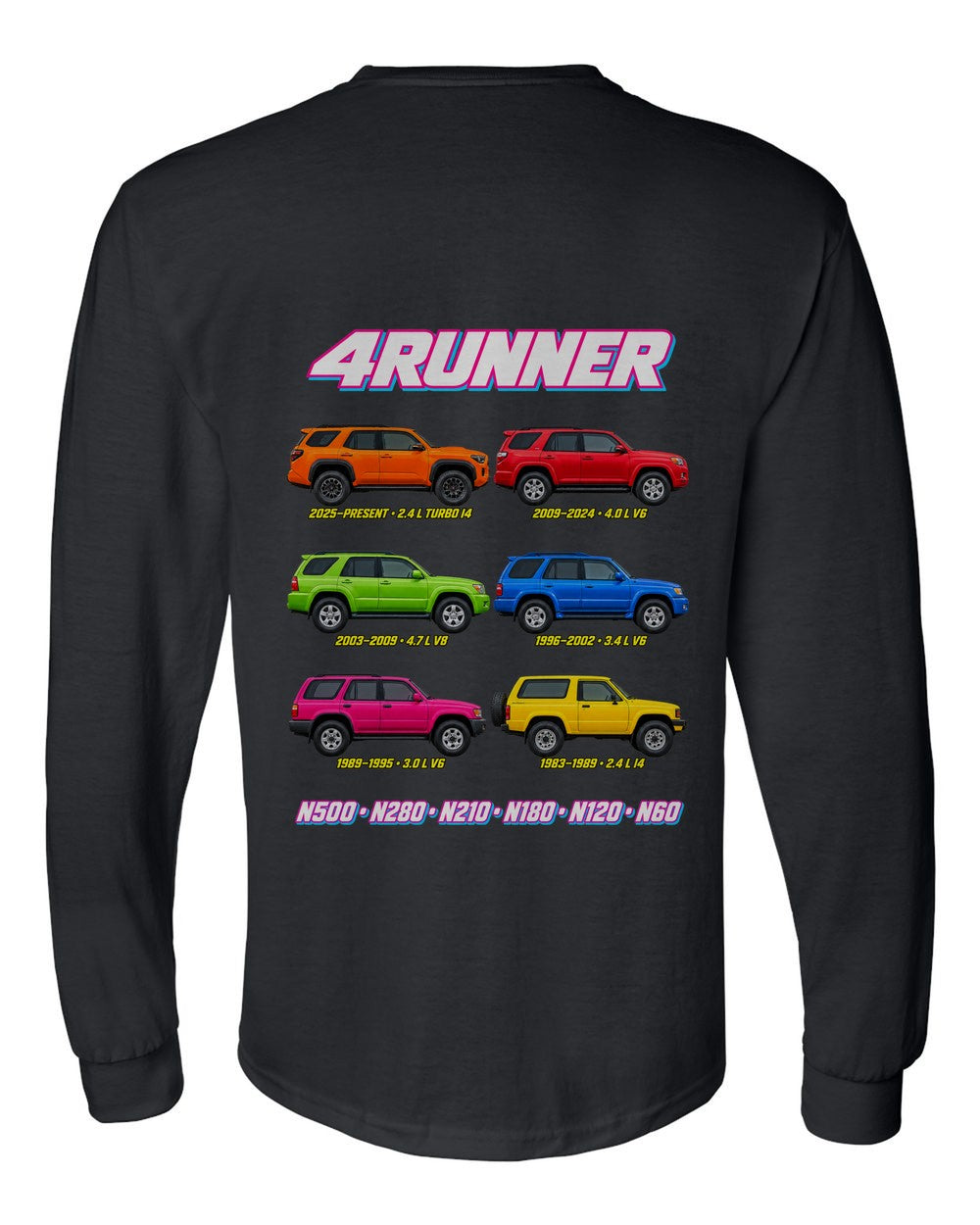 Toyota 4runner evolution poster black long sleeve back view with the design