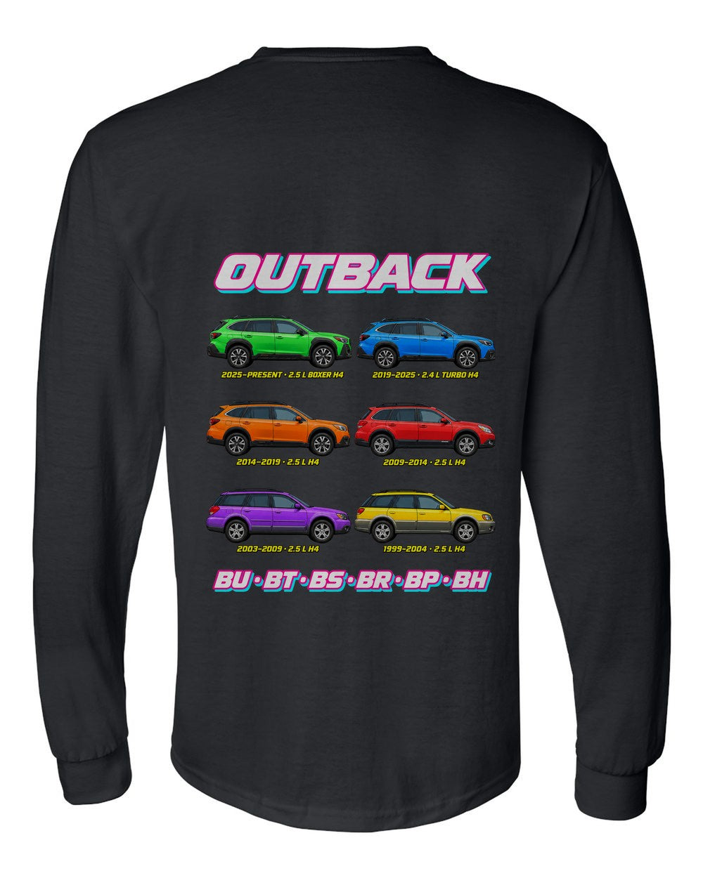 Subaru Outback evolution poster black long sleeve back view with the design