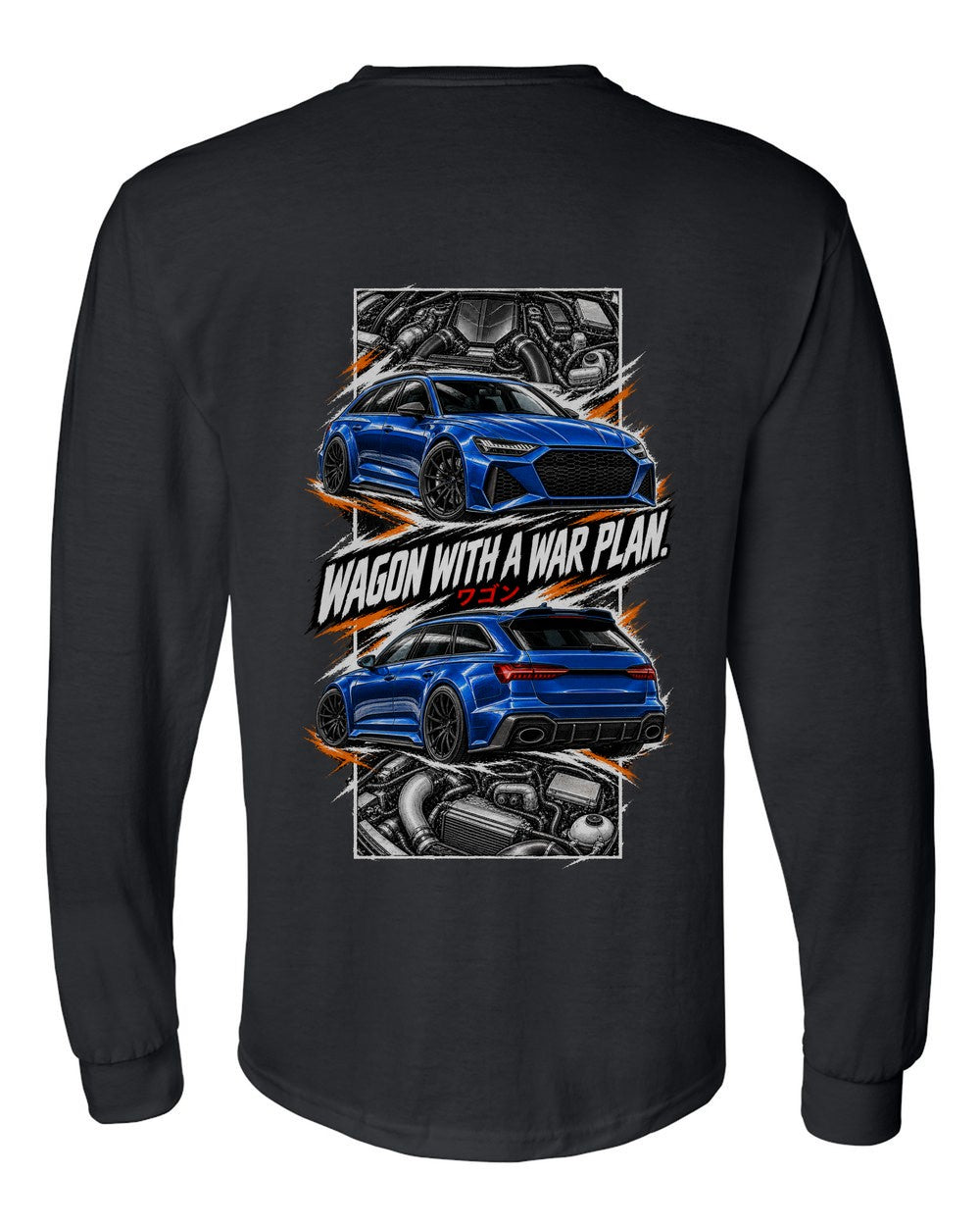 Audi Rs6 torn poster black long sleeve back view with the design