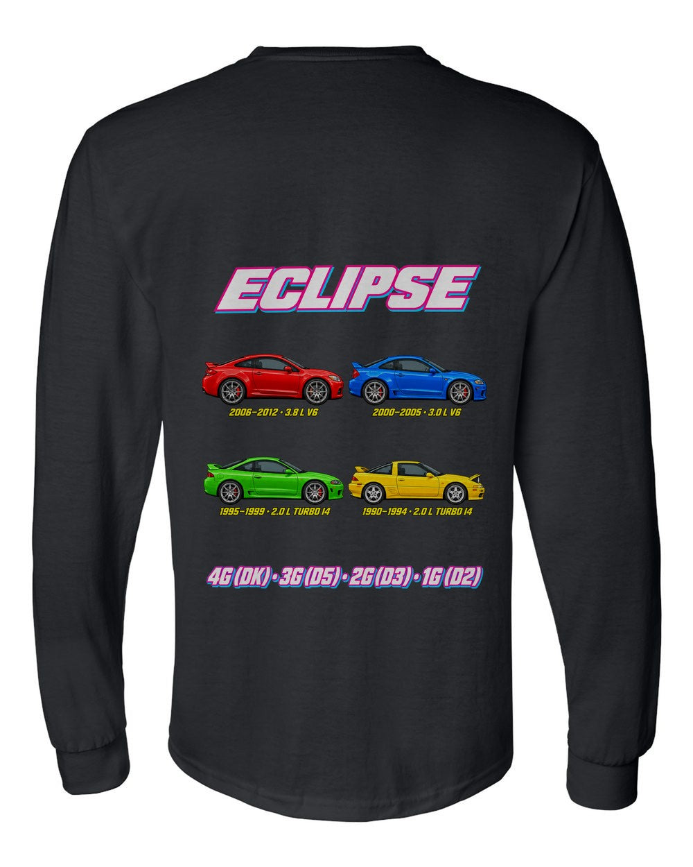Mitsubishi Eclipse evolution poster black long sleeve back view with the design