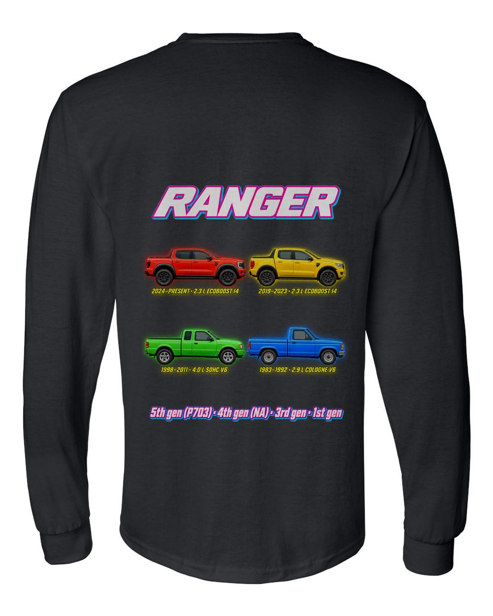 Ford Ranger evolution poster black long sleeve back view with the design