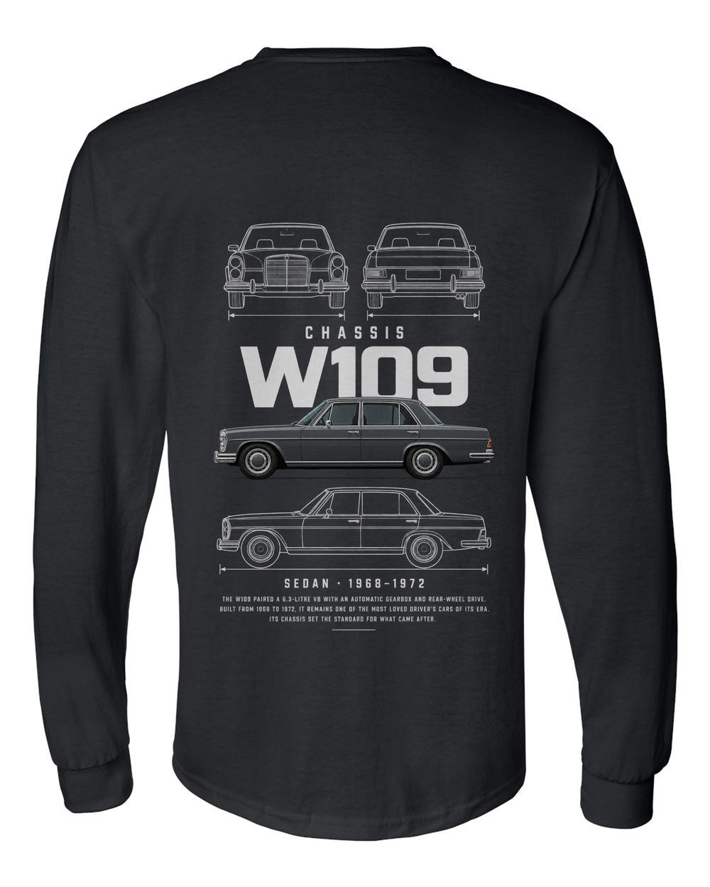 W109 full-back artwork black long sleeve back view with the design