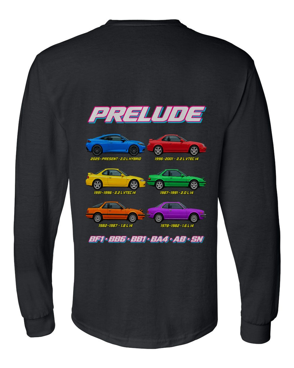 Honda Prelude evolution poster black long sleeve back view with the design