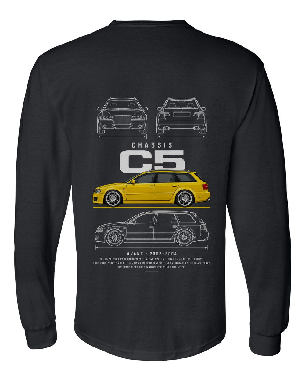 C5 full-back artwork black long sleeve back view with the design