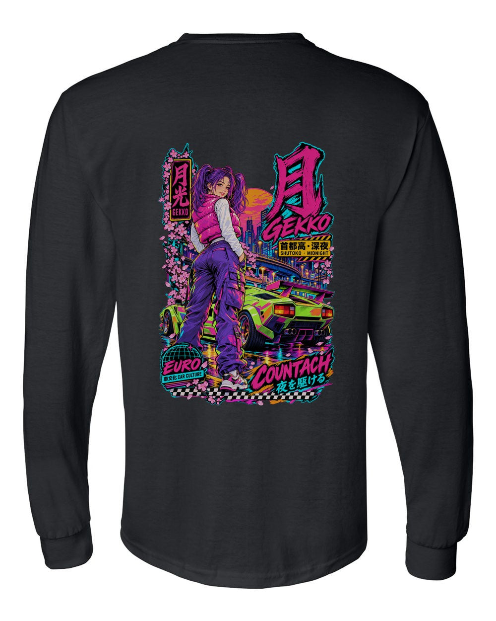 GEKKO COUNTACH full-back artwork black long sleeve back view with the design