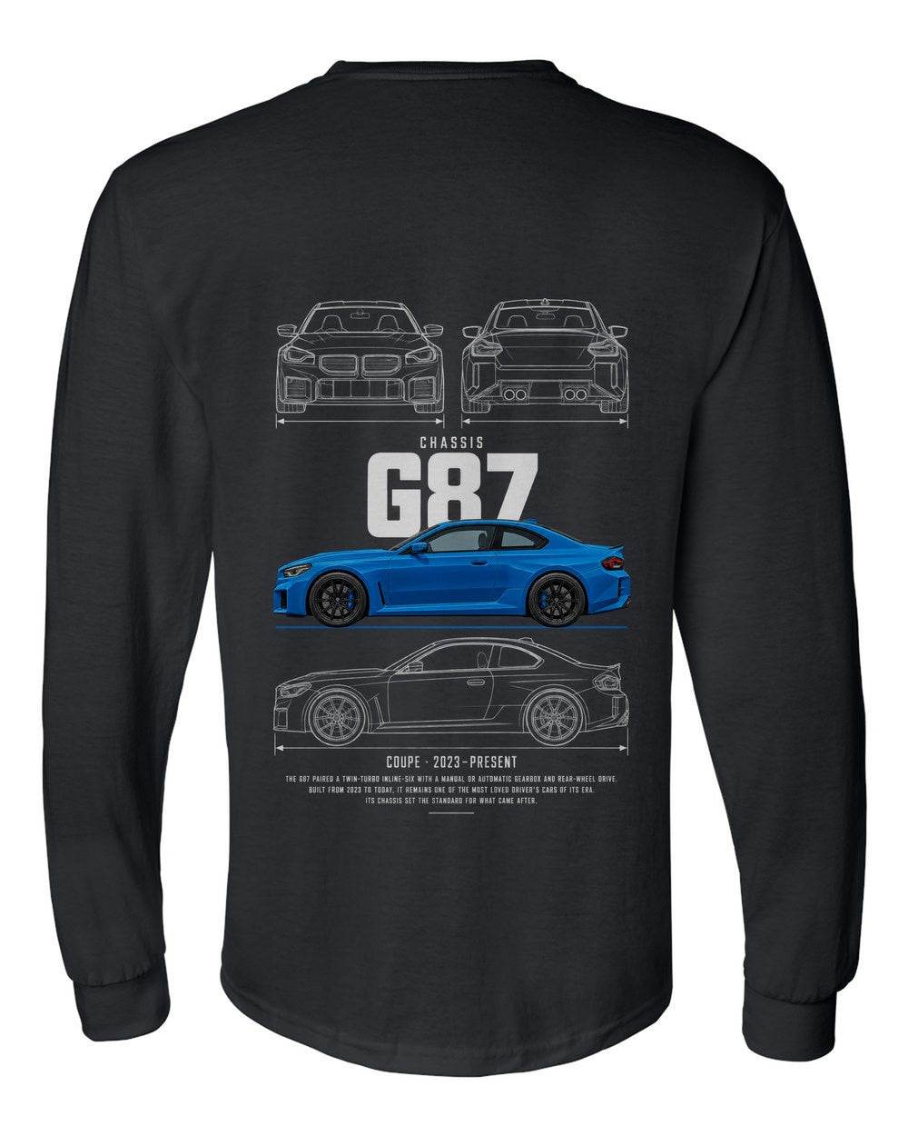 G87 full-back artwork black long sleeve back view with the design