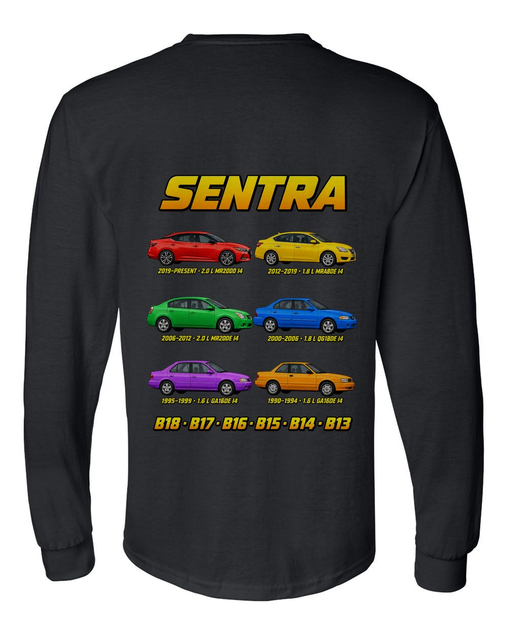 Nissan Sentra evolution poster black long sleeve back view with the design