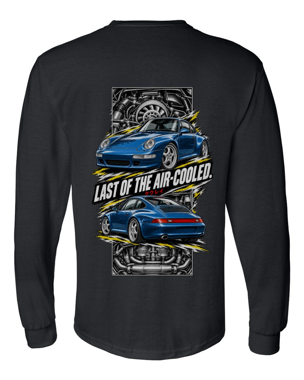 Porsche 911 993 torn poster black long sleeve back view with the design
