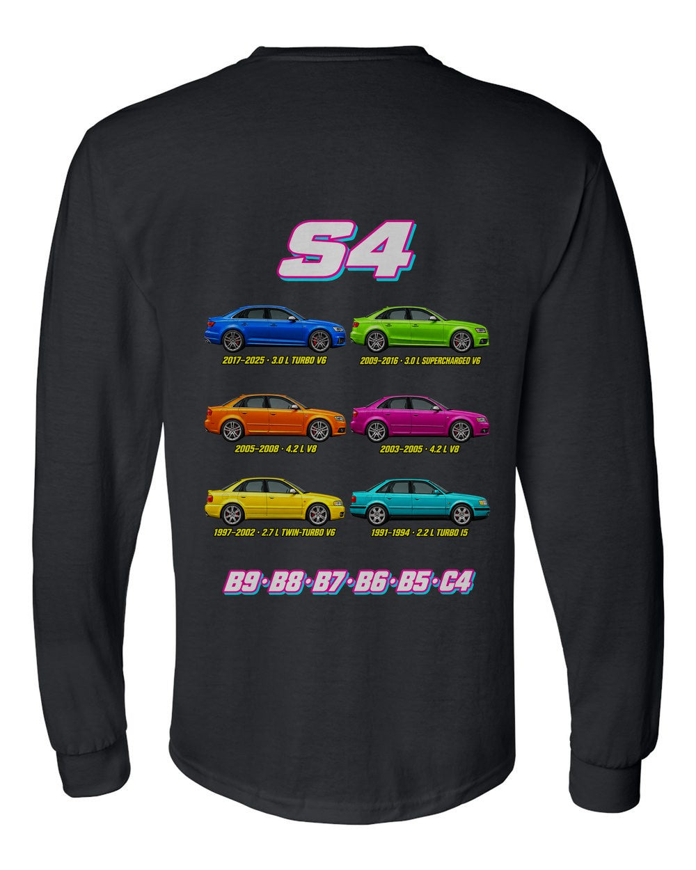 Audi S4 evolution poster black long sleeve back view with the design