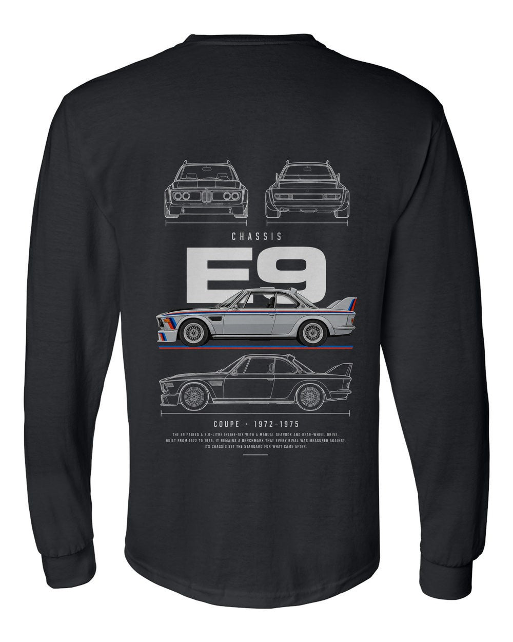 E9 full-back artwork black long sleeve back view with the design