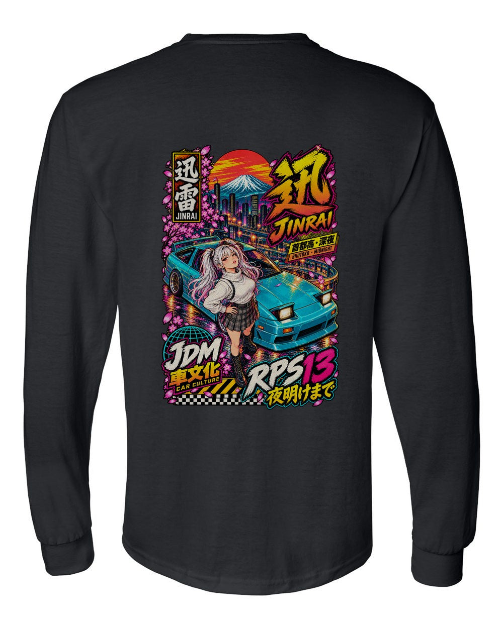 JINRAI RPS13 full-back artwork black long sleeve back view with the design