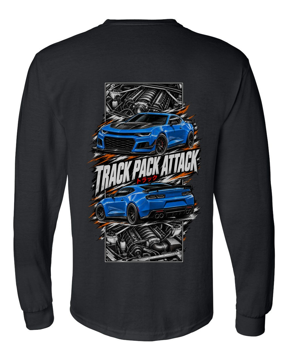 Chevy Camaro SS torn poster black long sleeve back view with the design