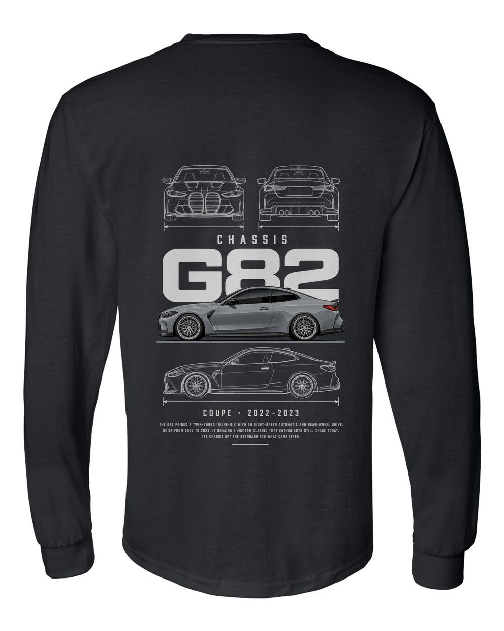 G82 full-back artwork black long sleeve back view with the design