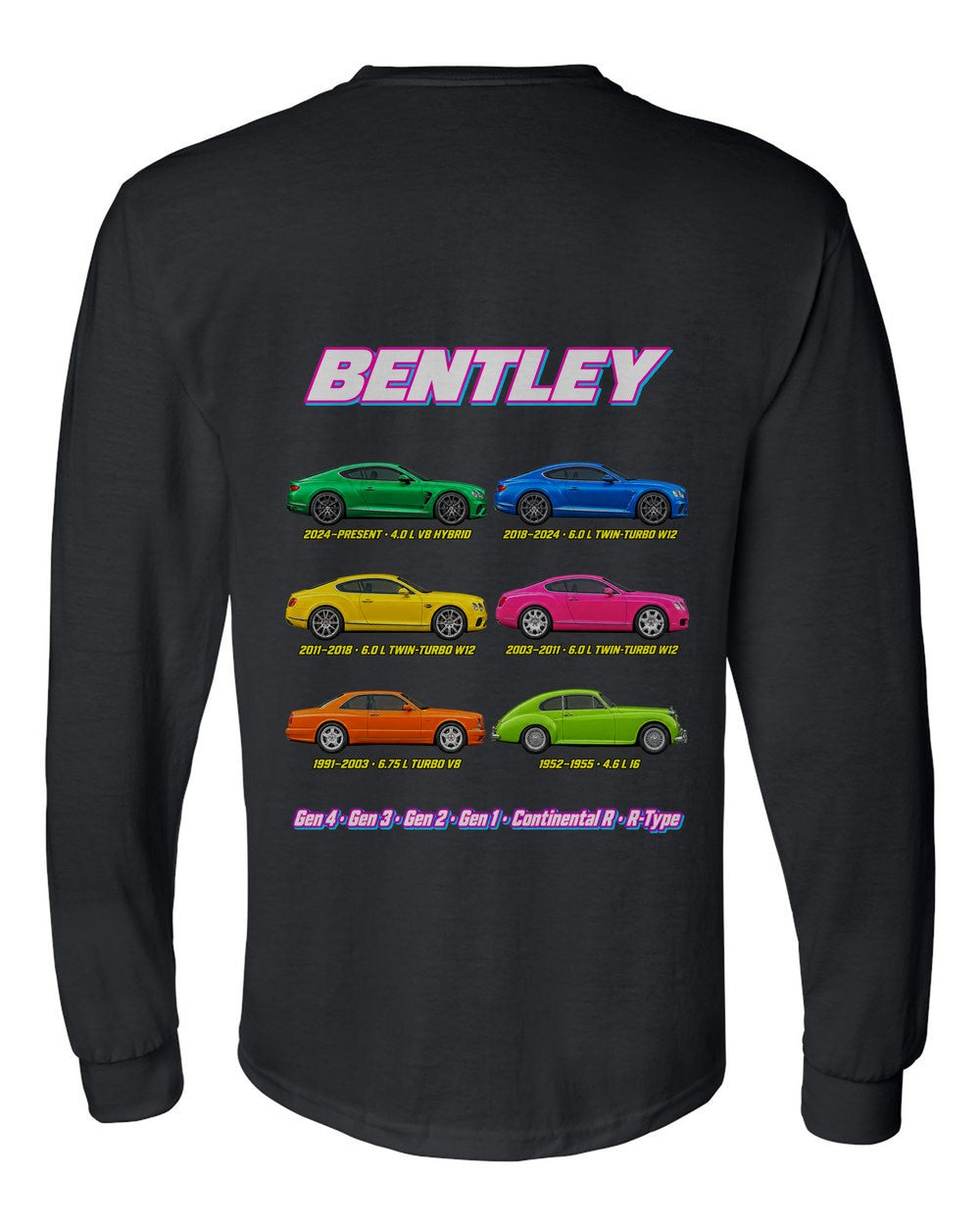 Bentley Continental evolution poster black long sleeve back view with the design