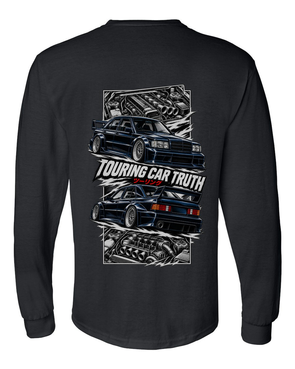 Mercedes 190E Evo Ii torn poster black long sleeve back view with the design