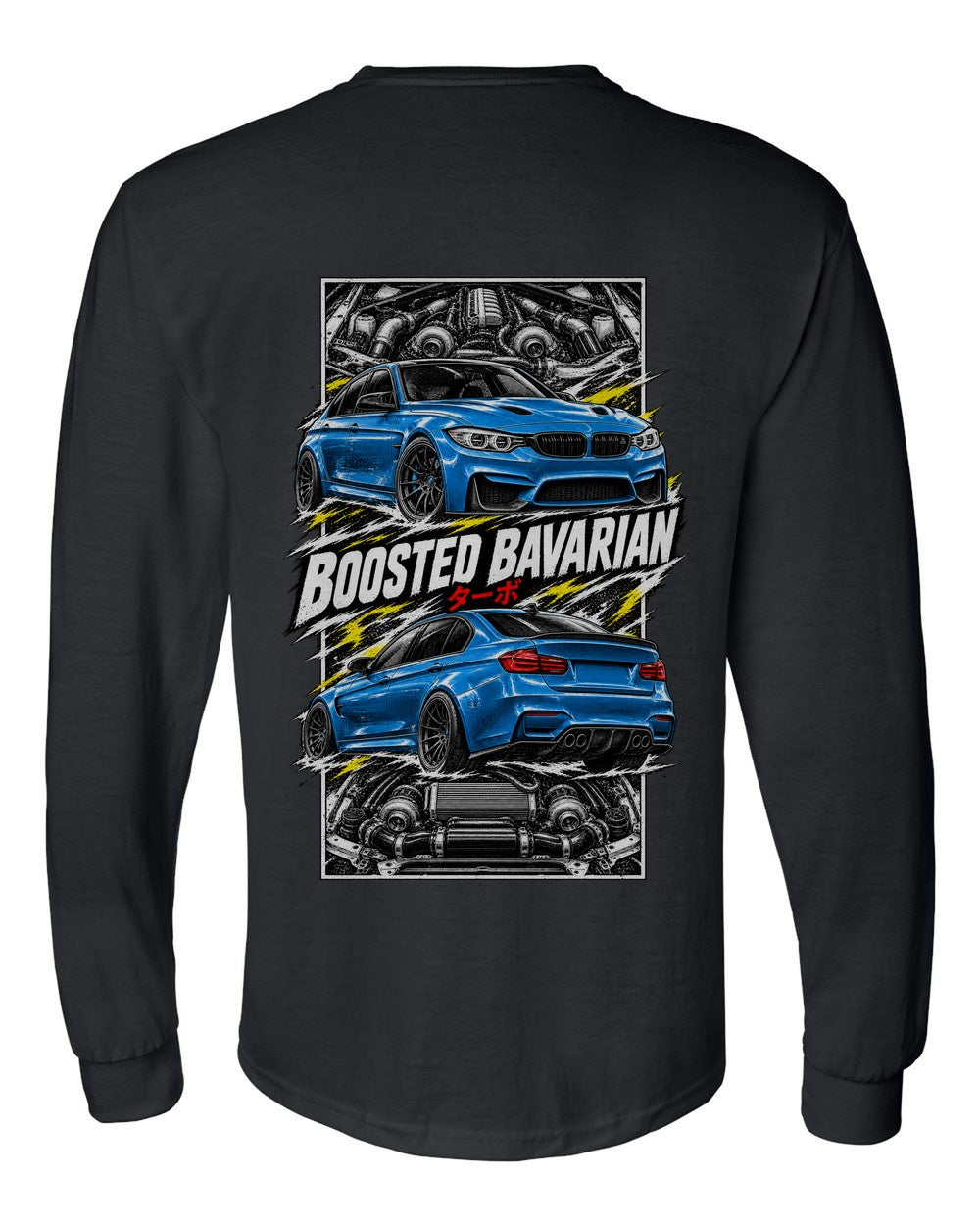 BMW F80 M3 torn poster black long sleeve back view with the design