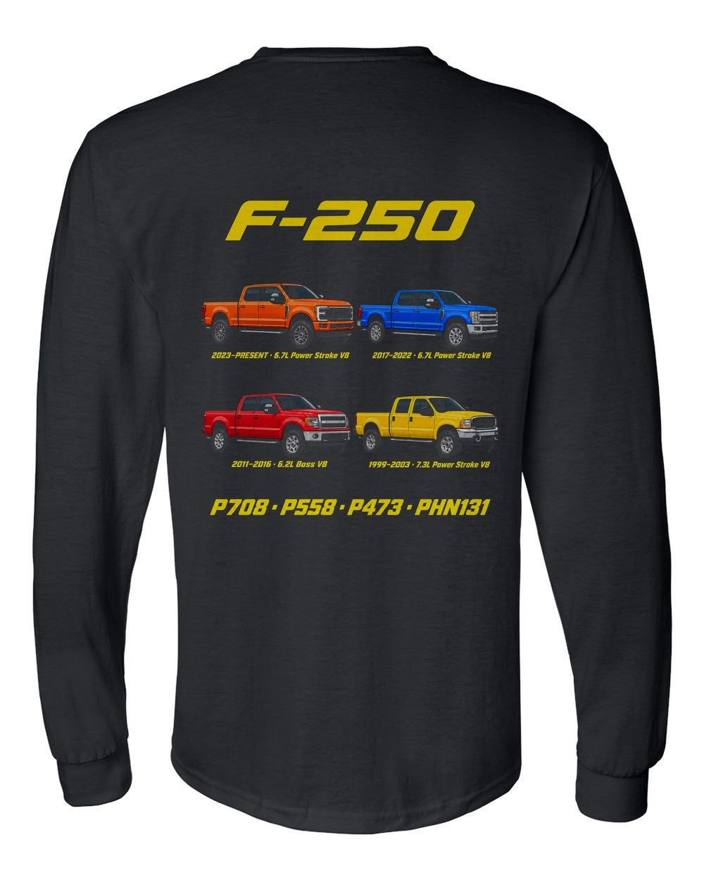 Ford F-250 Super Duty evolution poster black long sleeve back view with the design