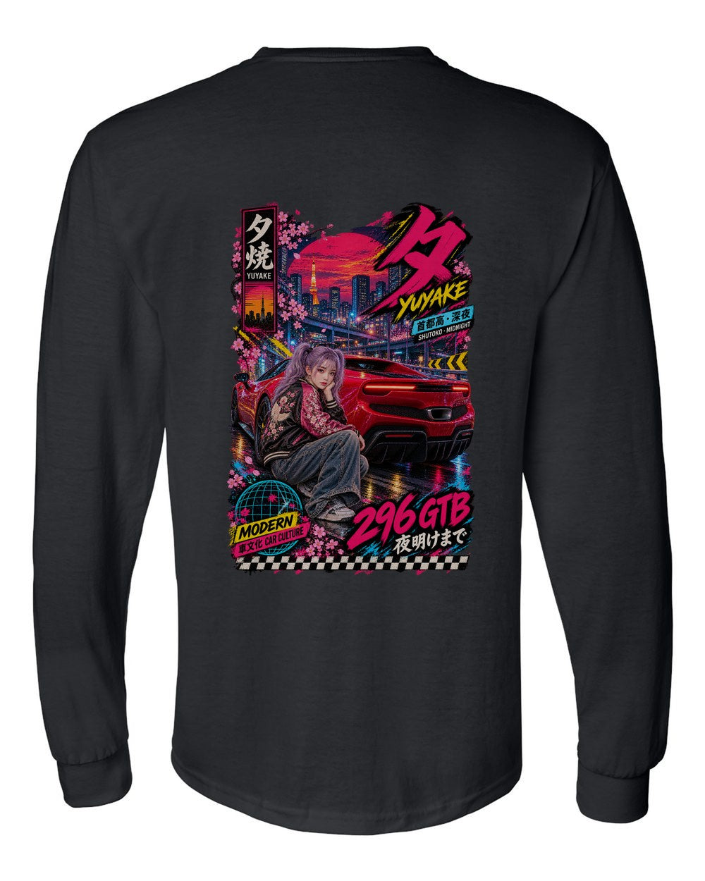 YUYAKE 296 GTB full-back artwork black long sleeve back view with the design