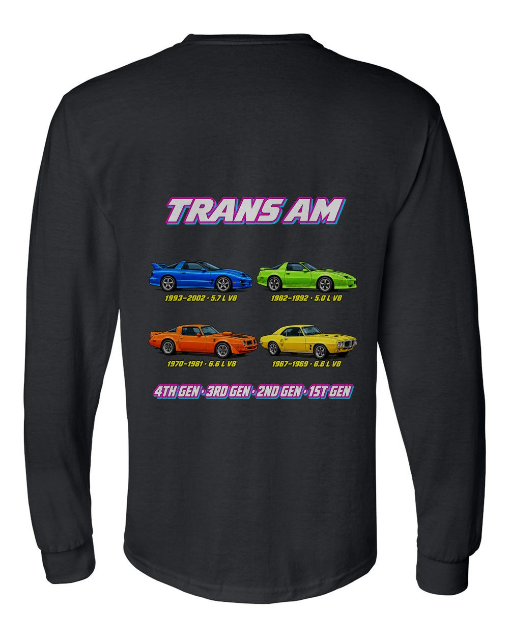 Pontiac Trans Am evolution poster black long sleeve back view with the design